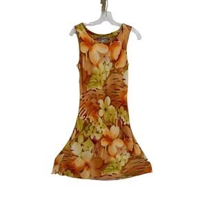 Vintage Hilo Hattie Hawaiian Dress Sleeveless Orange Tropical Flared Bottom XS